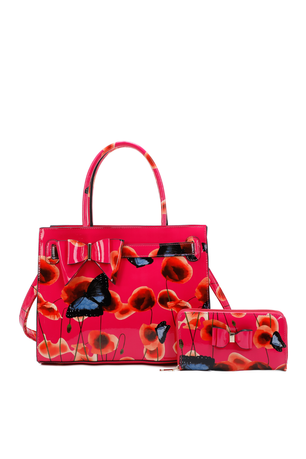 Poppy Patterned 2 in 1 Ribbon Tote Bag with Purse