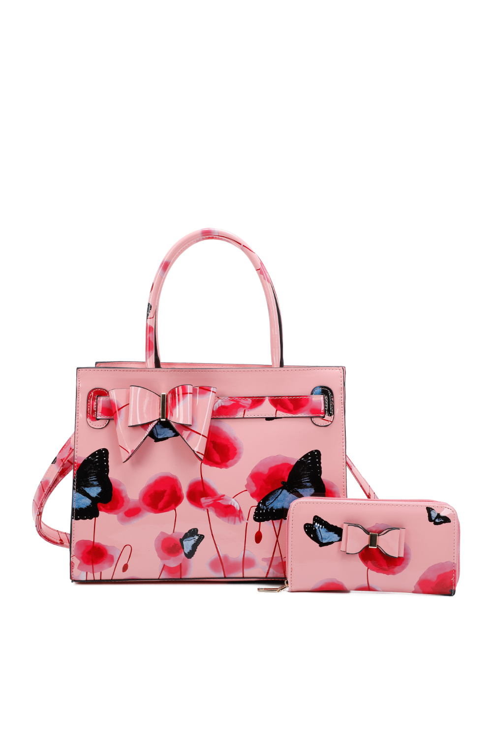 Poppy Patterned 2 in 1 Ribbon Tote Bag with Purse