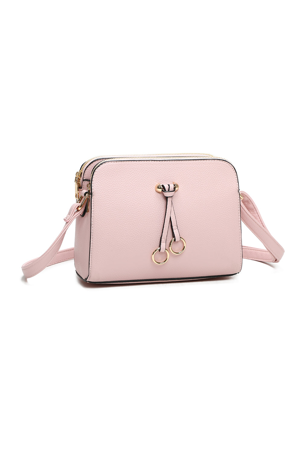 Metz Twin Rings Charm Three Zipped Sections PU Leather Crossbody Bag - RB230621