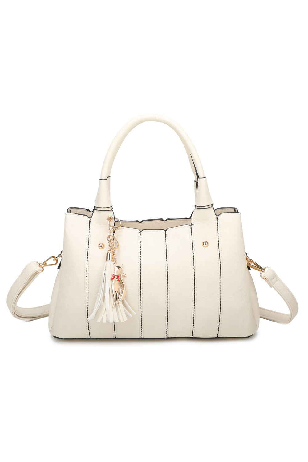 Katze Striped PU Leather Tote Shoulder Handbag with Kitten Charm(RB170853)