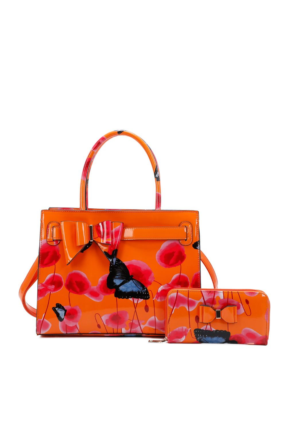 Poppy Patterned 2 in 1 Ribbon Tote Bag with Purse