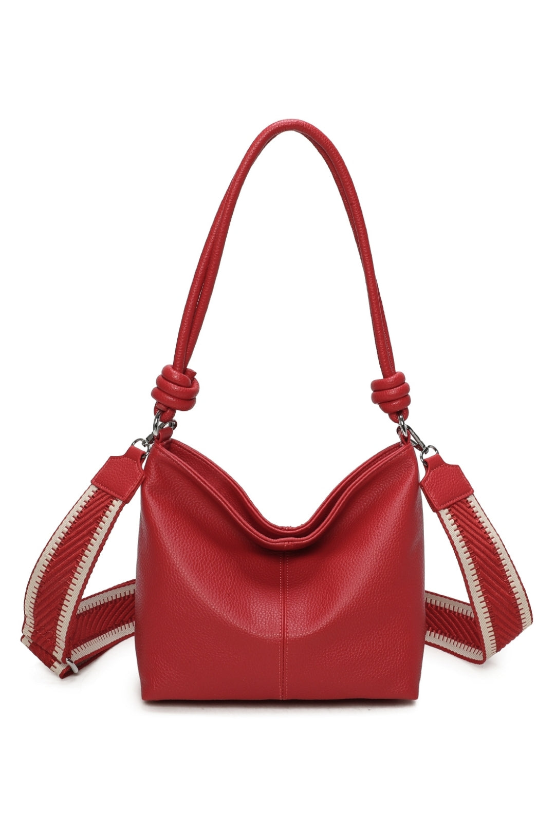 Velora PU Leather Shoulder Hobo Bag with Braided and Canvas Strap - RB241032