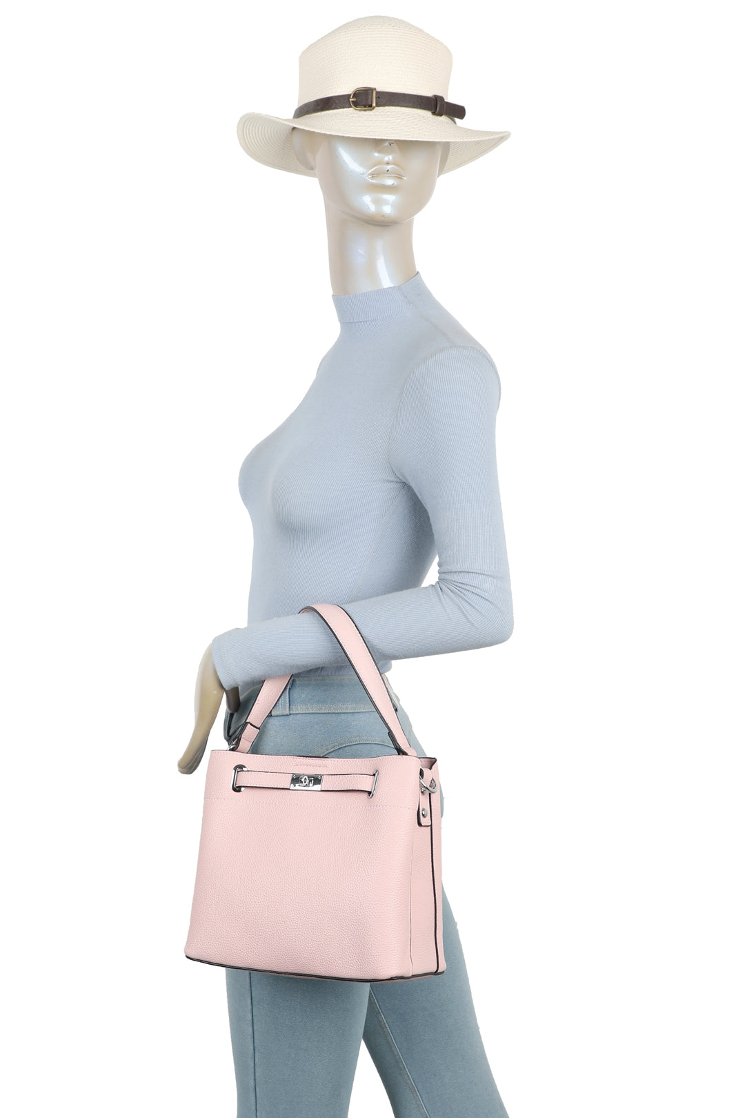 Enro Triple Compartments PU Leather Top Handle Bag With A Lock - RB250953