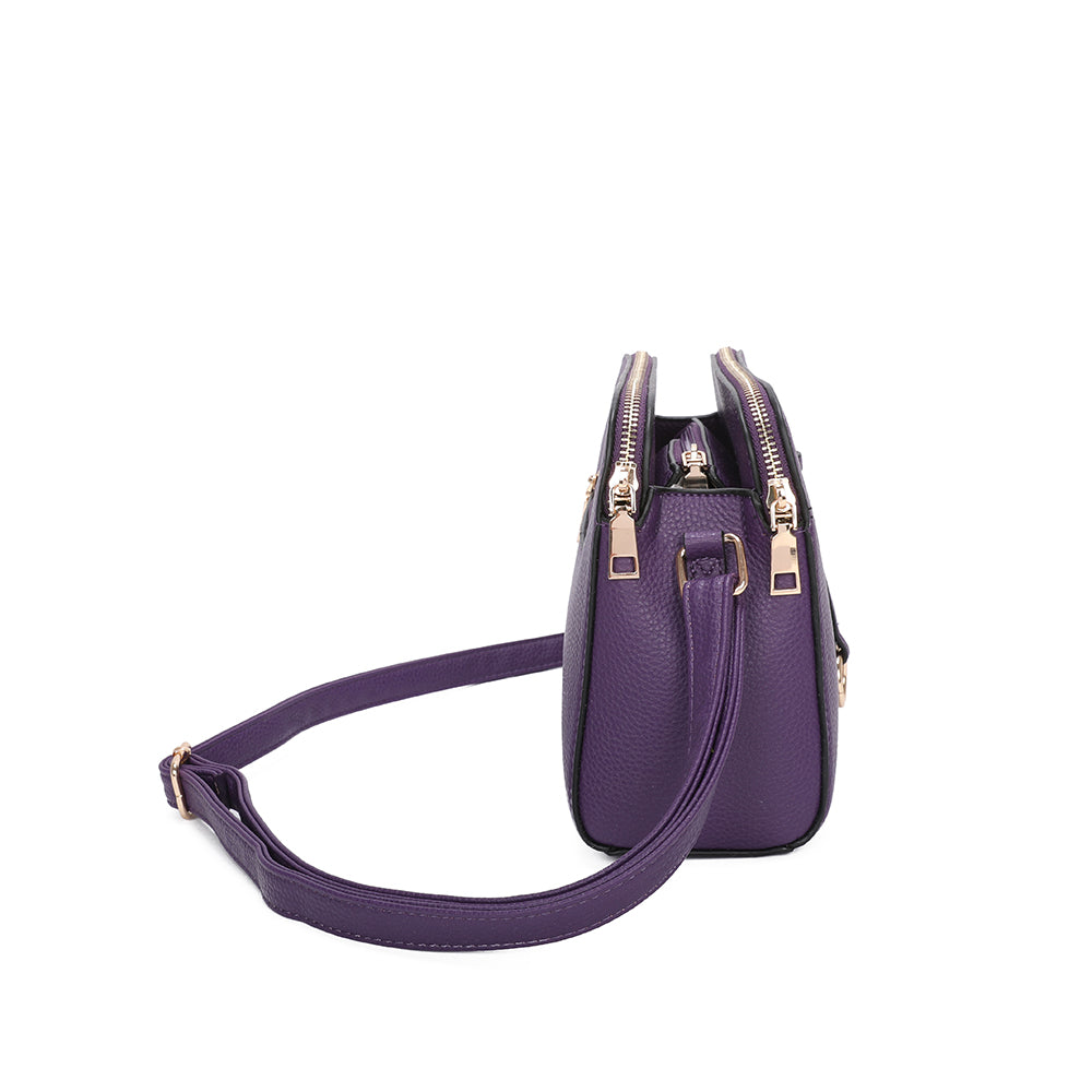 Metz Twin Rings Charm Three Zipped Sections PU Leather Crossbody Bag - RB230621