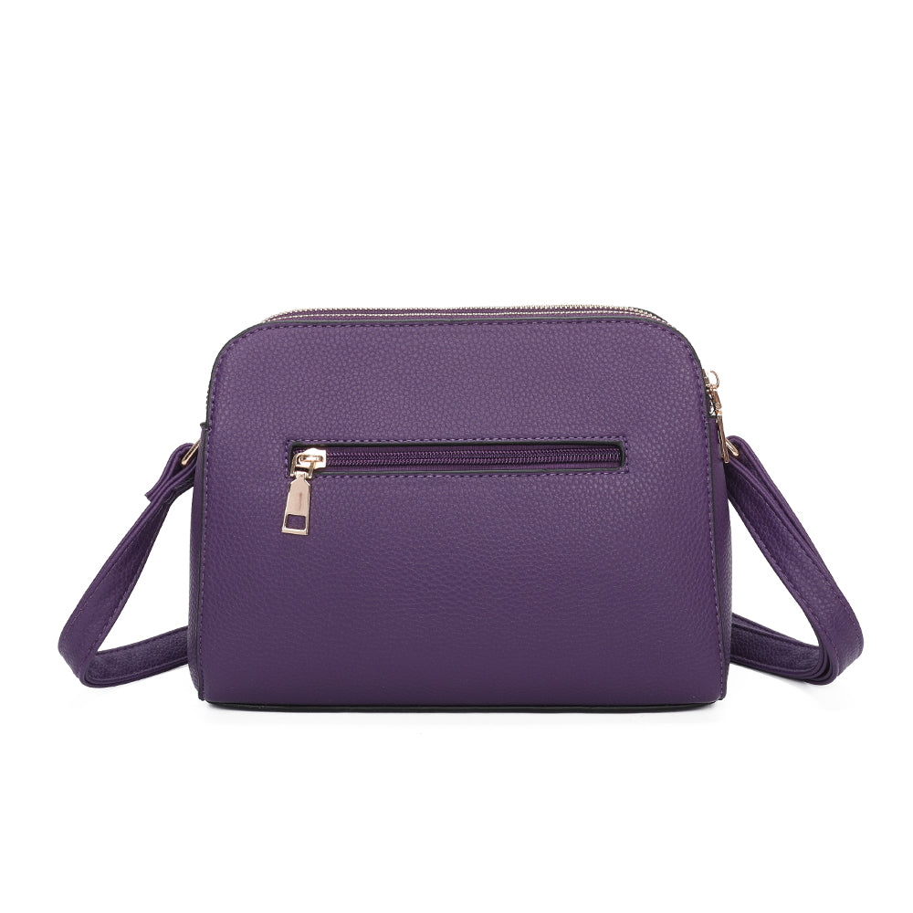 Metz Twin Rings Charm Three Zipped Sections PU Leather Crossbody Bag - RB230621