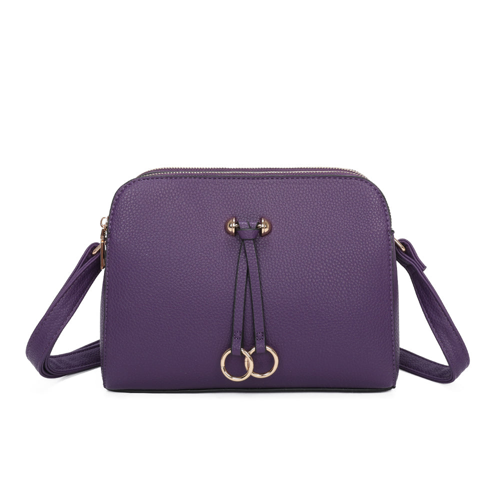 Metz Twin Rings Charm Three Zipped Sections PU Leather Crossbody Bag - RB230621