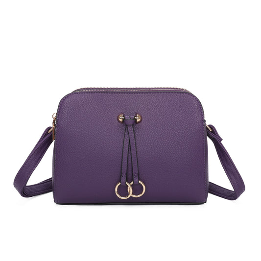 Metz Twin Rings Charm Three Zipped Sections PU Leather Crossbody Bag - RB230621