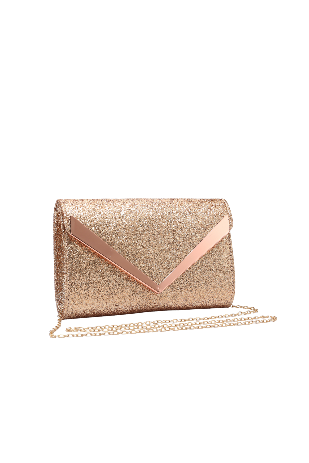 Glitter V Evening Clutch Bag with Chain Strap