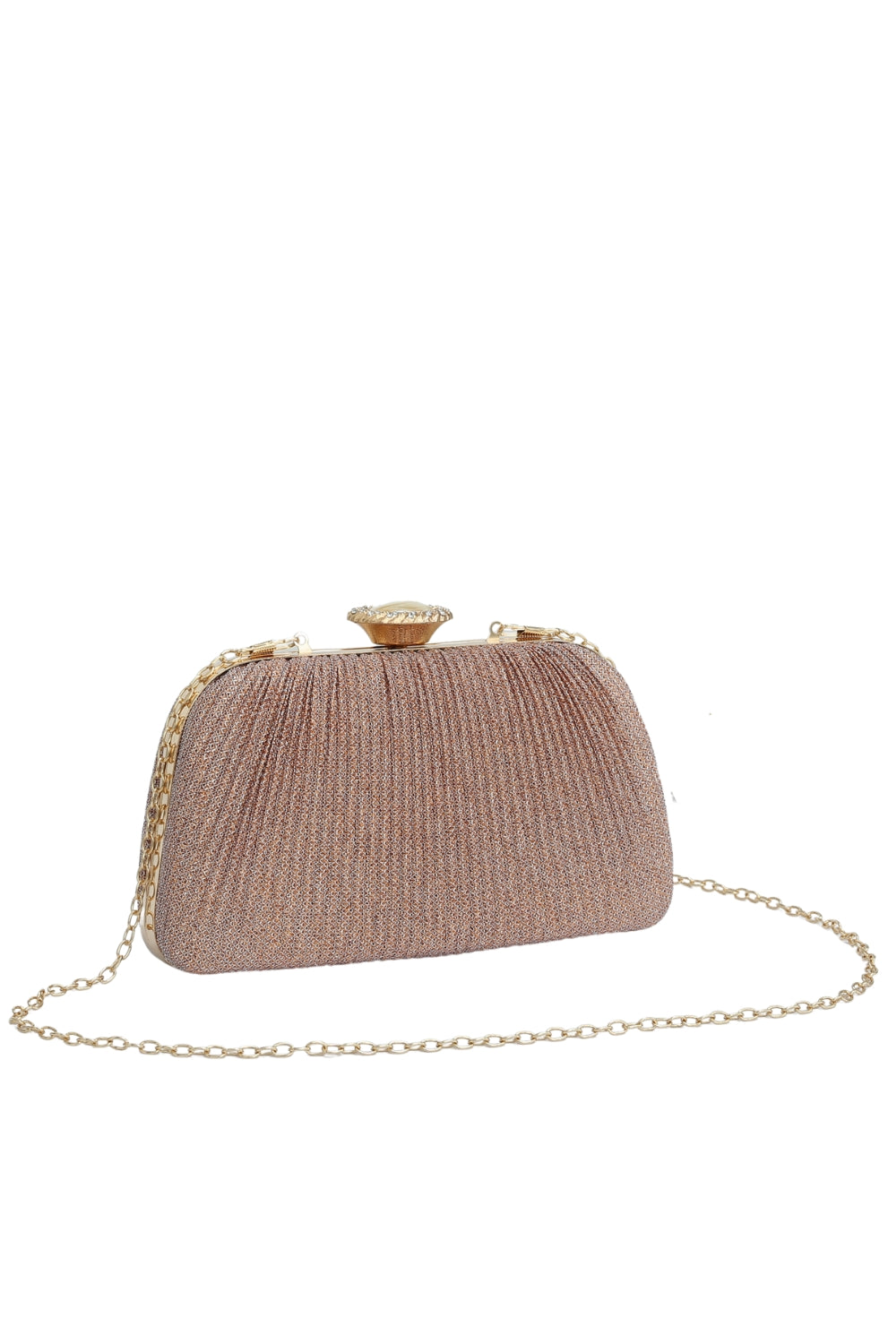 Oval Knob Glitter Clutch Bag with Chain Strap