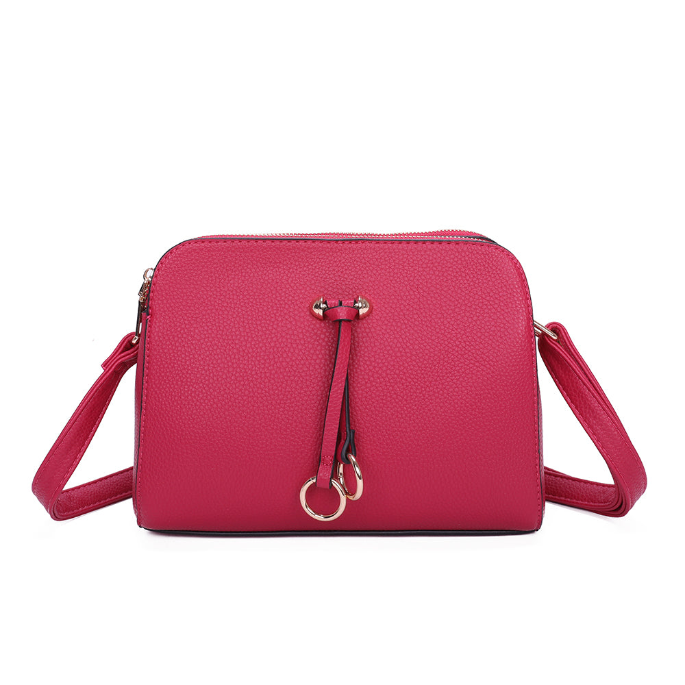 Metz Twin Rings Charm Three Zipped Sections PU Leather Crossbody Bag - RB230621