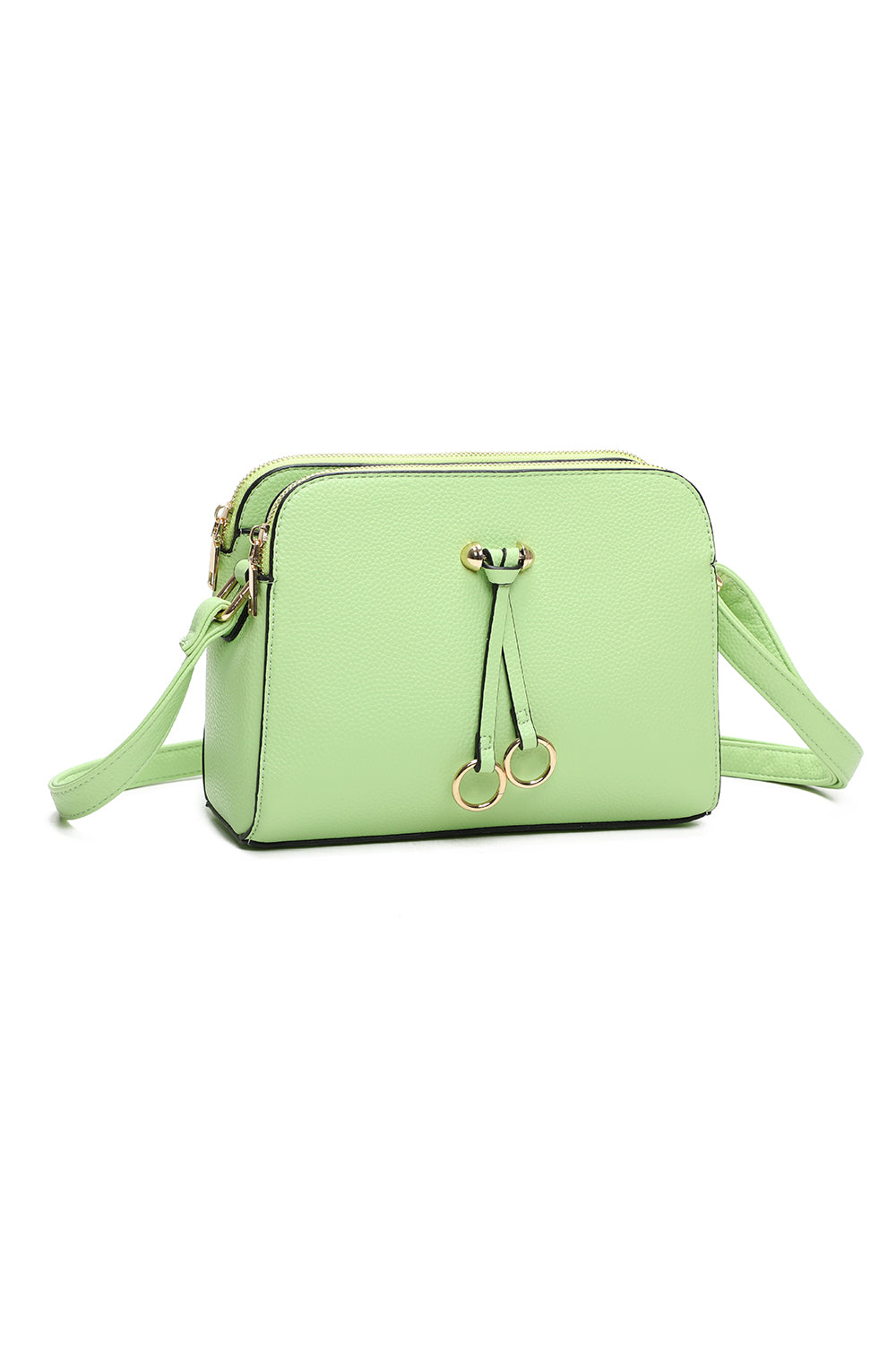 Metz Twin Rings Charm Three Zipped Sections PU Leather Crossbody Bag - RB230621