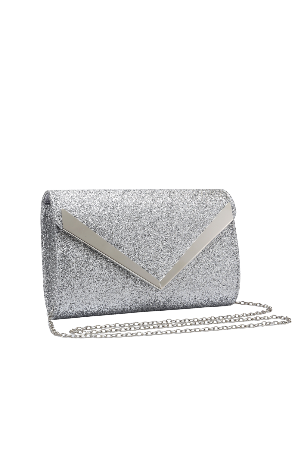 Glitter V Evening Clutch Bag with Chain Strap