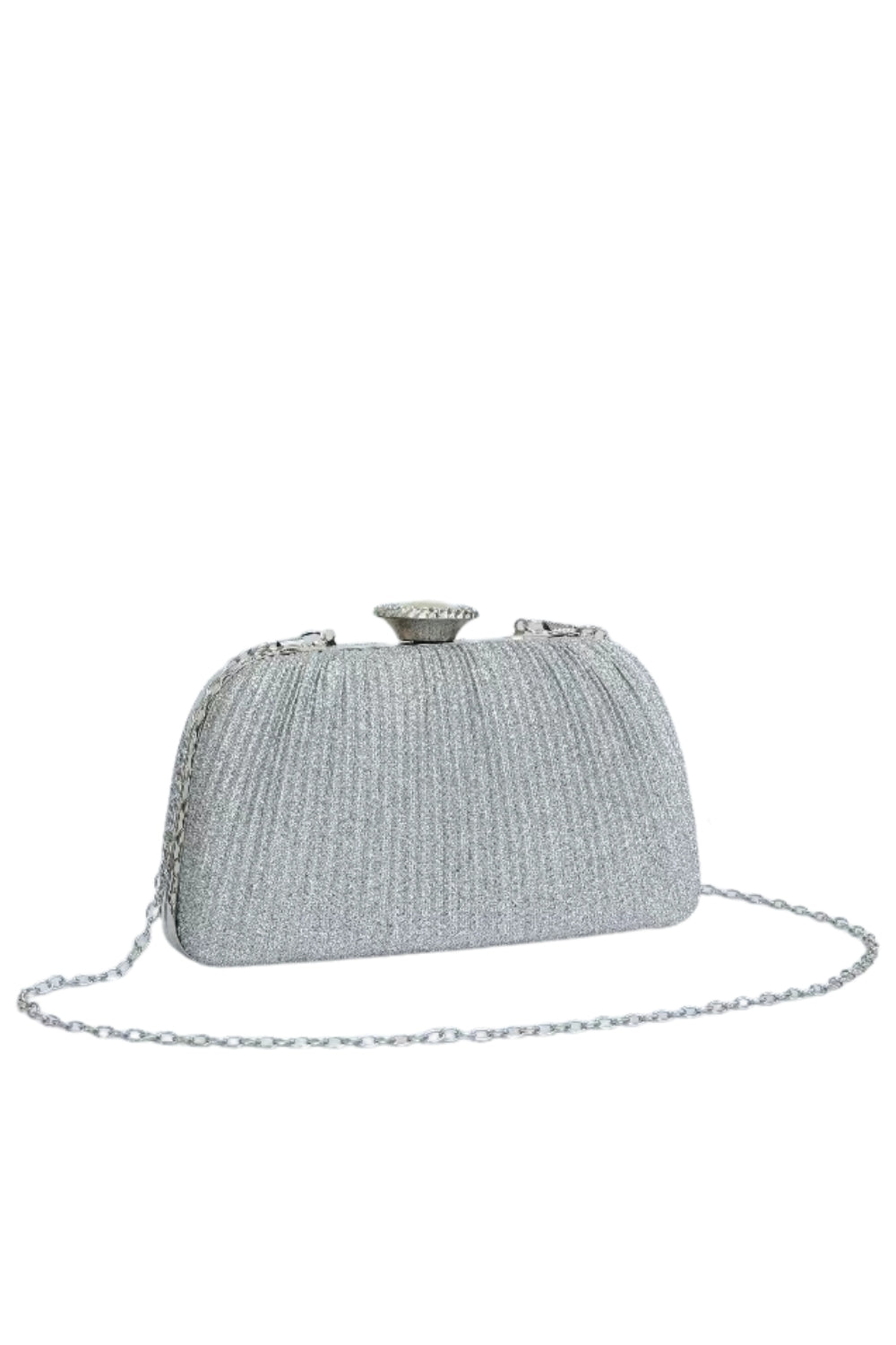 Oval Knob Glitter Clutch Bag with Chain Strap