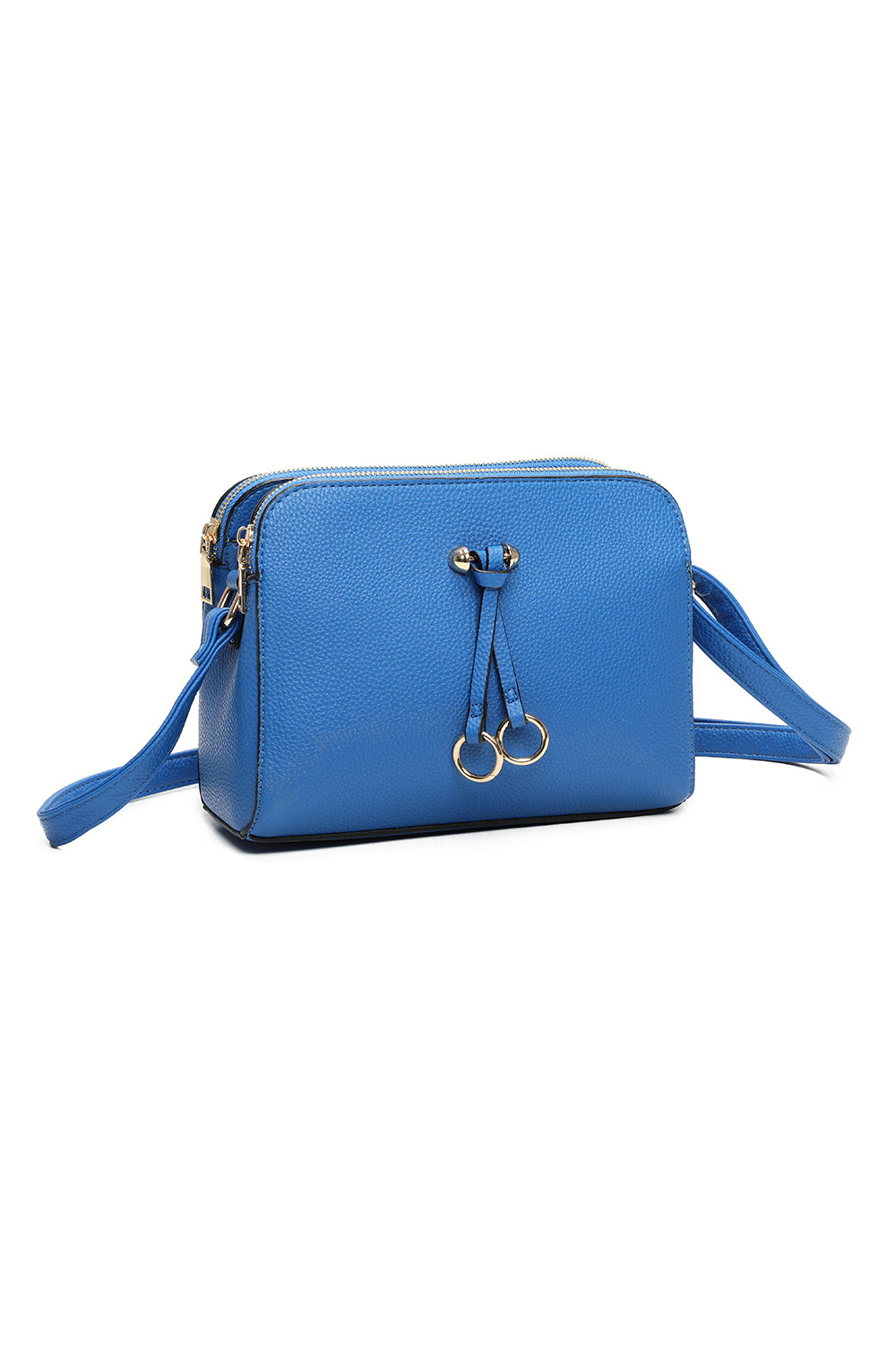 Metz Twin Rings Charm Three Zipped Sections PU Leather Crossbody Bag - RB230621