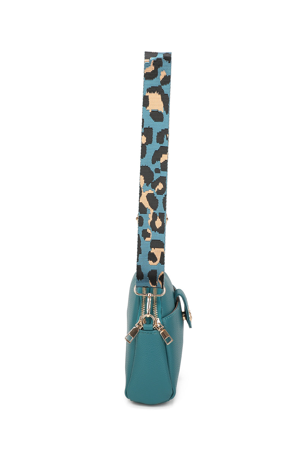 Monarch Bee Badge Multi-pocket Crossbody Bag with Leopard Canvas Strap - RW250452