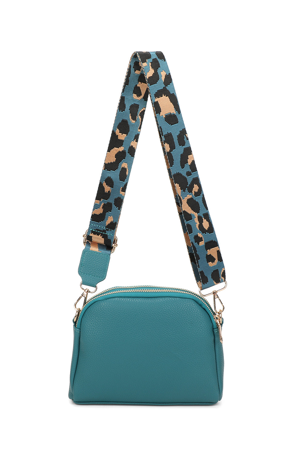 Monarch Bee Badge Multi-pocket Crossbody Bag with Leopard Canvas Strap - RW250452