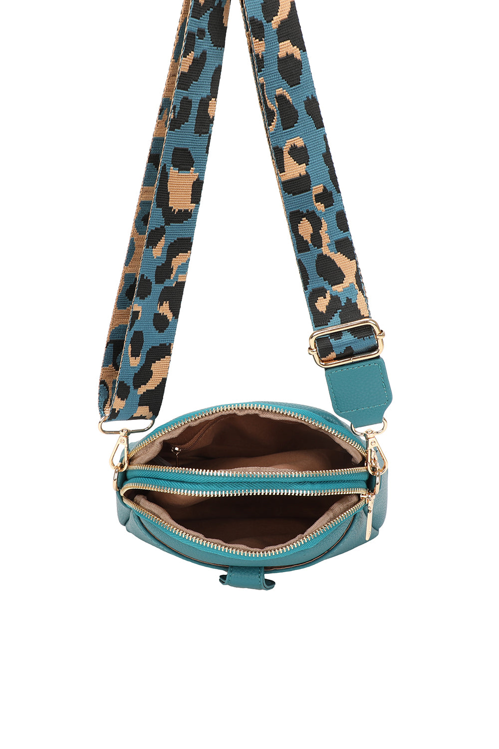 Monarch Bee Badge Multi-pocket Crossbody Bag with Leopard Canvas Strap - RW250452