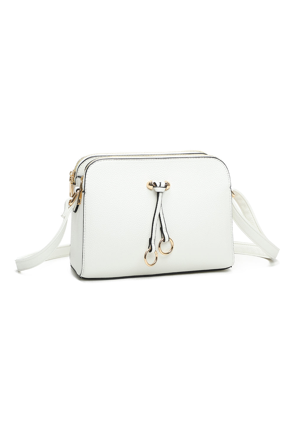 Metz Twin Rings Charm Three Zipped Sections PU Leather Crossbody Bag - RB230621
