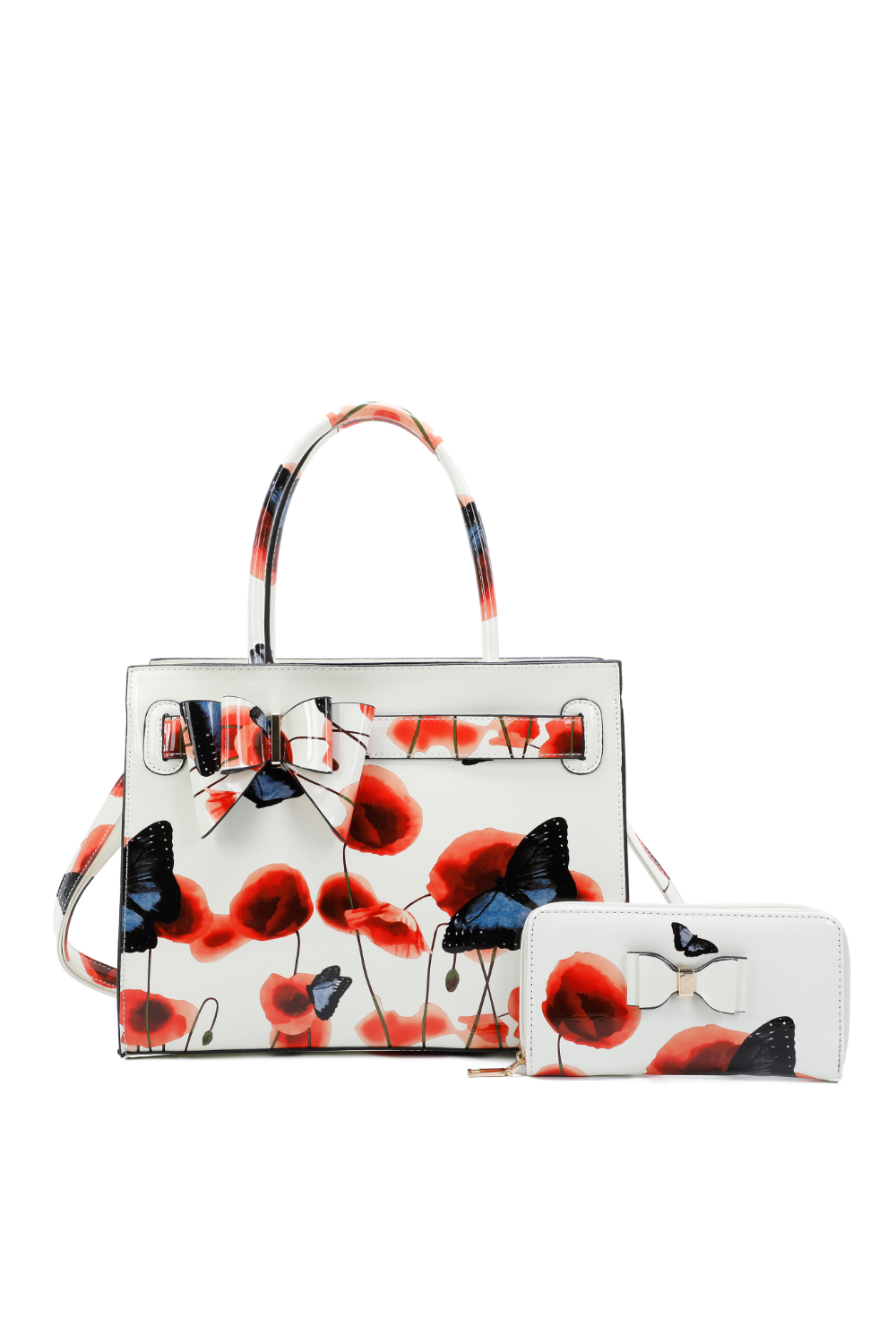 Poppy Patterned 2 in 1 Ribbon Tote Bag with Purse