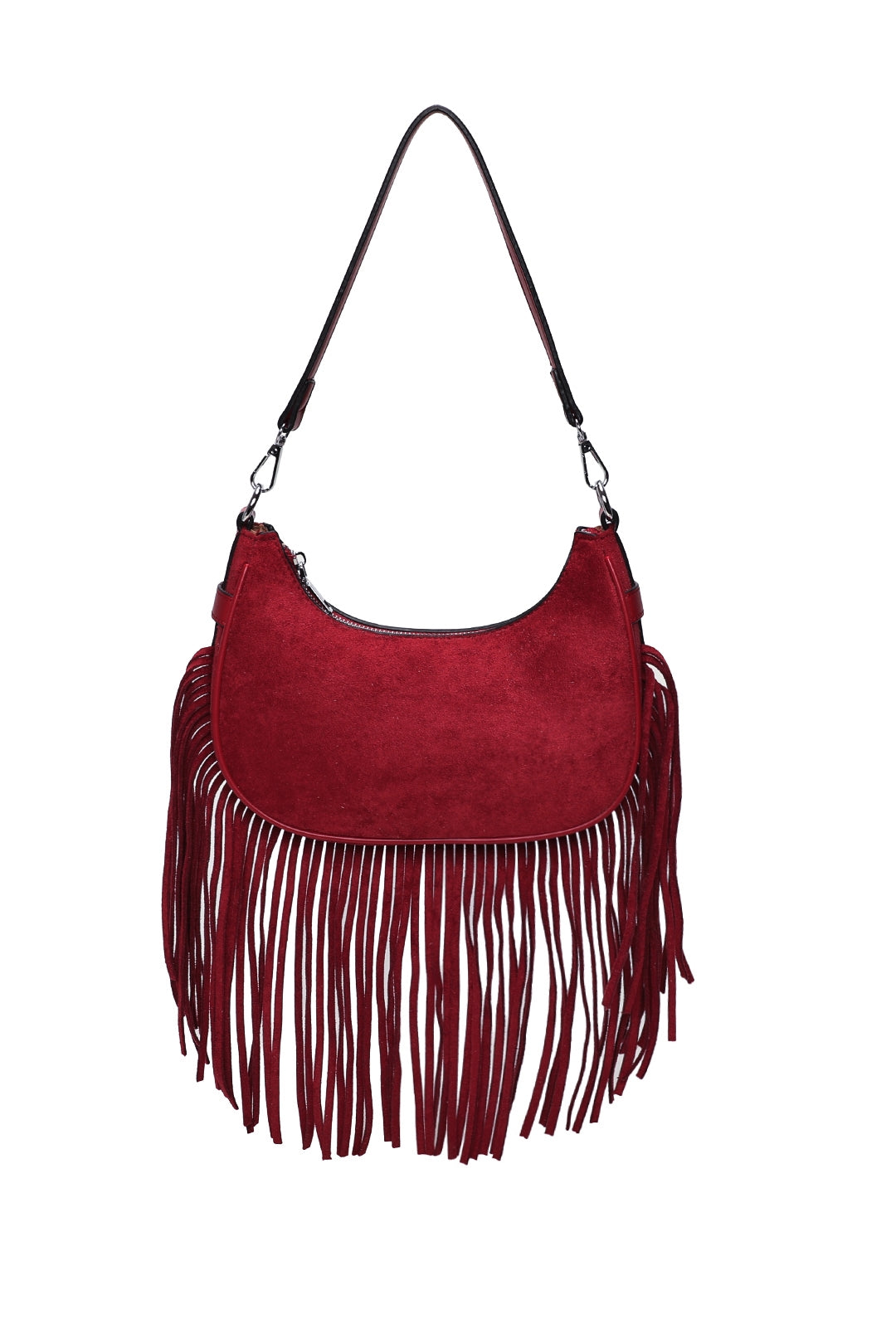 Mesa Suede Fringe Tassel Shoulder Hobo Bag With Removable strap - RX250931