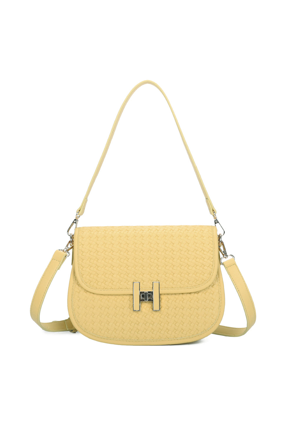 Echo PU Leather Woven Patterned Shoulder/Satchel Bag with Extra Long Strap - ry241058